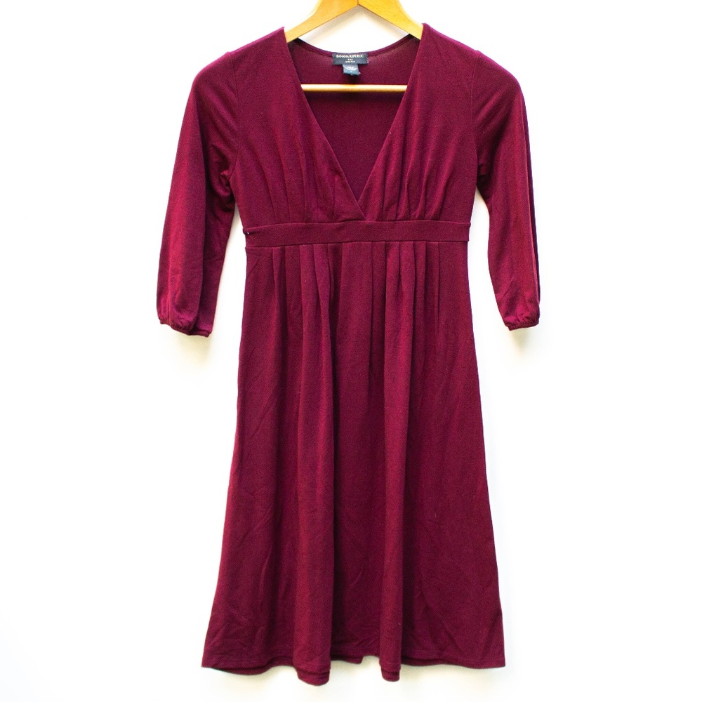 BR | Maroon Pleated 3/4 Sleeve Empire Dress